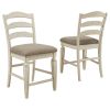 Fabric Upholstered Barstool with Ladder Back, Set of 2, White and Brown