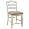 Fabric Upholstered Barstool with Ladder Back, Set of 2, White and Brown