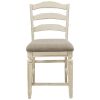 Fabric Upholstered Barstool with Ladder Back, Set of 2, White and Brown