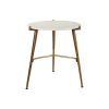 Round Marble Top  Accent Table with Angled Metal Legs, Gold and White