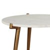Round Marble Top  Accent Table with Angled Metal Legs, Gold and White