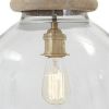 Glass Dome Pendant Light with Wood Finial Crown Top, Brown and Clear