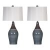 Pot Bellied Ceramic Table Lamp with Brushed Details,Set of 2,Gray and White