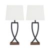 Criss Cross Metal Table Lamp with Fabric Shade, Set of 2, Gray and White