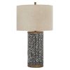 150 Watt Metal Body Table  Lamp with Network Design, Gray and Beige