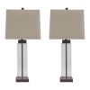 Glass and Metal Base Table Lamp with Square Shade, Set of 2, Clear and Gray