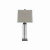 Glass and Metal Base Table Lamp with Square Shade, Set of 2, Clear and Gray