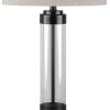 Glass and Metal Frame Table Lamp with Fabric Shade, Gray and Black