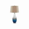 Vase Shape Frame Table Lamp with Fabric Shade, Set of 2, Beige and Blue