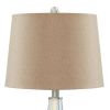 Vase Shape Frame Table Lamp with Fabric Shade, Set of 2, Beige and Blue