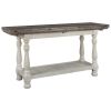Flip Top Wooden Sofa Table with Open Bottom Shelf, Brown and Antique White