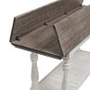 Flip Top Wooden Sofa Table with Open Bottom Shelf, Brown and Antique White