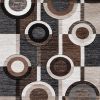 Machine Woven Fabric Rug with Circular Pattern, Large, Brown and Cream
