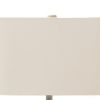 Metal Table Lamp with Lattice Design Body and Hardback Shade,Gray and Beige