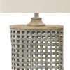 Metal Table Lamp with Lattice Design Body and Hardback Shade,Gray and Beige