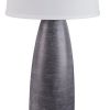 Vase Shape Resin Table Lamp with Fabric Shade, Set of 2, Gray and White