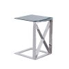 22 Inch Metal X Frame Glass Top Side Table, Silver