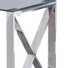 22 Inch Metal X Frame Glass Top Side Table, Silver