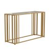 Glass Top Sofa Table with Metal Tubular Base, Brass