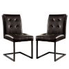 35 Inch Vegan Leather Dining Chair, Metal Cantilever Base, Set of 2, Brown