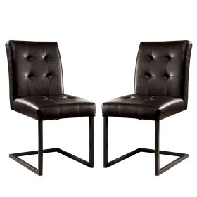 35 Inch Vegan Leather Dining Chair, Metal Cantilever Base, Set of 2, Brown