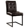 35 Inch Vegan Leather Dining Chair, Metal Cantilever Base, Set of 2, Brown