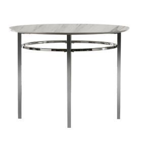 Contemporary Round Dining Table with Faux Marble Top, White and Chrome