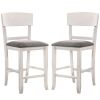 Wooden Counter Height Chair with Curved Back, Set of 2, White and Gray