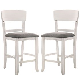 Wooden Counter Height Chair with Curved Back, Set of 2, White and Gray