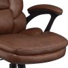 Leatherette Office Chair with Cushioned Back and Metal Star Base, Brown