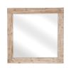 Wooden Frame Mirror with Hewn Saw Details, Light Brown