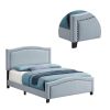 Fabric Upholstered Curved Design Queen Bed, Blue