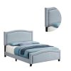 Fabric Upholstered Curved Design Queen Bed, Blue
