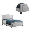 Fabric Upholstered Curved Design Queen Bed, Beige