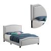Fabric Upholstered Curved Design Queen Bed, Beige