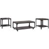 3 Piece Metal Frame Occasional Table Set with Rivets, Brown and Black
