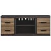 63 Inches 2 Door Wooden TV Stand with Open Shelf, Brown and Gray