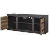 63 Inches 2 Door Wooden TV Stand with Open Shelf, Brown and Gray
