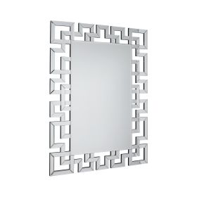 47 Inches Greek Key Design Accent Mirror, Silver