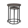 Round Wooden Top Metal Accent Table, Set of 2, Gray and Black