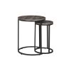 Round Wooden Top Metal Accent Table, Set of 2, Gray and Black