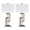 Lattice Base Hardback Table Lamp, Set of 2, Brown and Silver