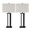 Metal Frame Table Lamp with Hardback Shade, Set of 2, Off White and Bronze