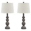 Polyresin Table Lamp with Turned Base, Set of 2, Brown and Off White