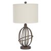 Armillary Metal Base Table Lamp with fabric Shade, White and Bronze