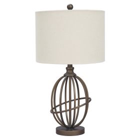 Armillary Metal Base Table Lamp with fabric Shade, White and Bronze