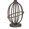 Armillary Metal Base Table Lamp with fabric Shade, White and Bronze