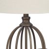 Armillary Metal Base Table Lamp with fabric Shade, White and Bronze