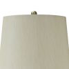 Bellied Glass Table Lamp with Fabric Drum Shade, Beige and Clear