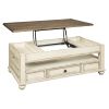 18 Inch Lift Top Two Tone Wooden Cocktail Table, White and Brown